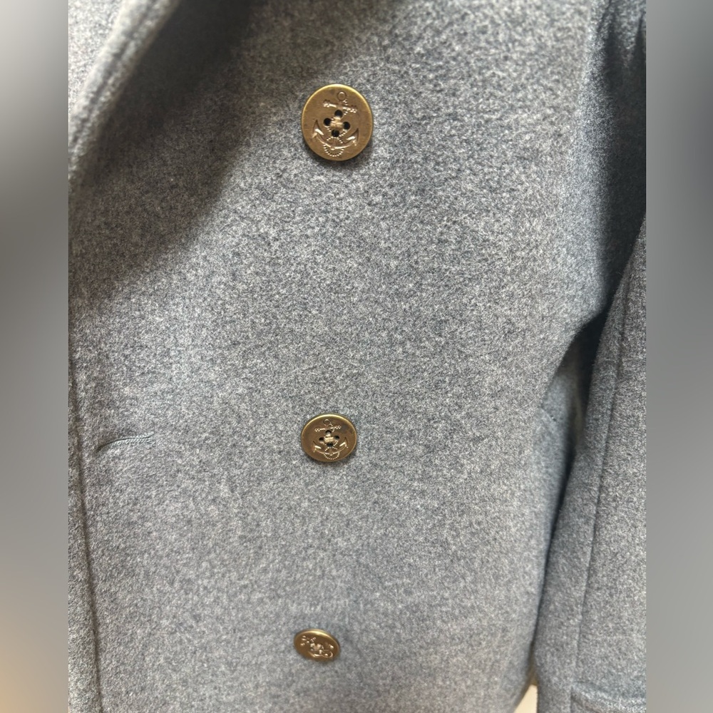 LANDS END WOOL GRAY CLASSIC TAILORED DOUBLE BREASTED NAUTICAL PEA COAT SZ 12 - Picture 11 of 13